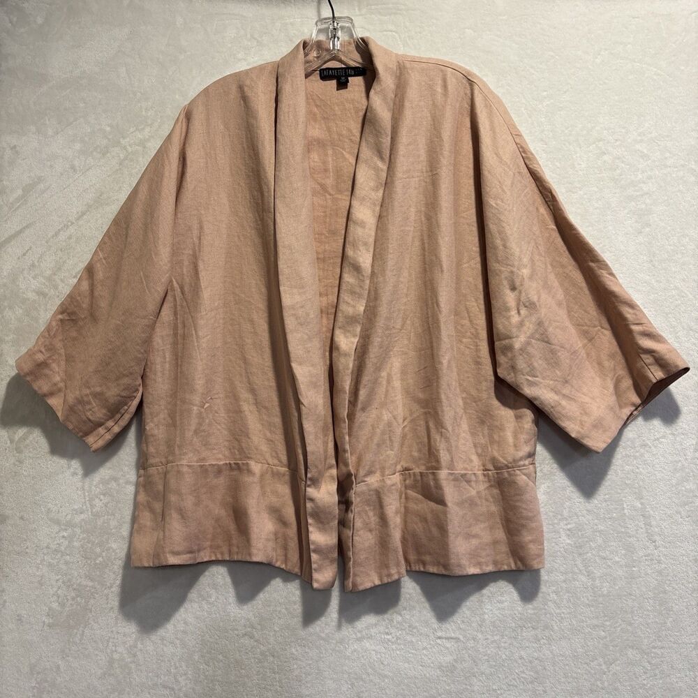 Lafayette 148 New York Linen Open Front Blazer Jacket Dolman Sleeve Pink Medium